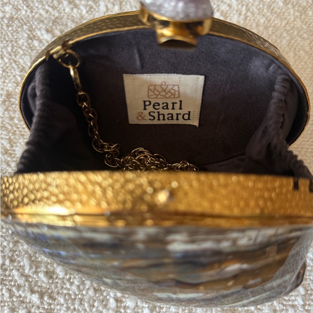 Iridescent Shell Clutch with Gold Accents - Picture 6 of 7